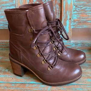 Genuine Leather Novo Lace-Up Boots Stacked Heels Size 36 Made in India